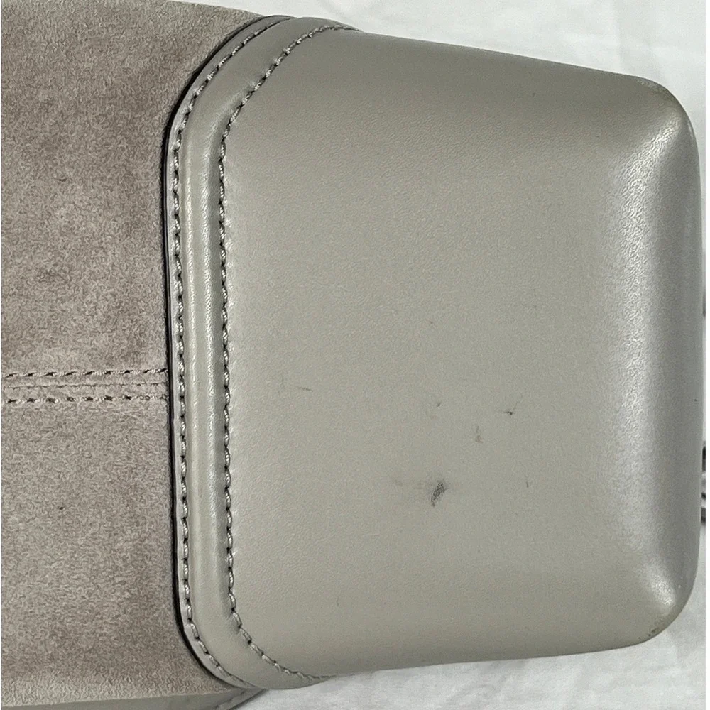 Michael Kors Handbag Gray Taupe Suede Leather Hobo Shoulder‎ Bag Silver MK Logo